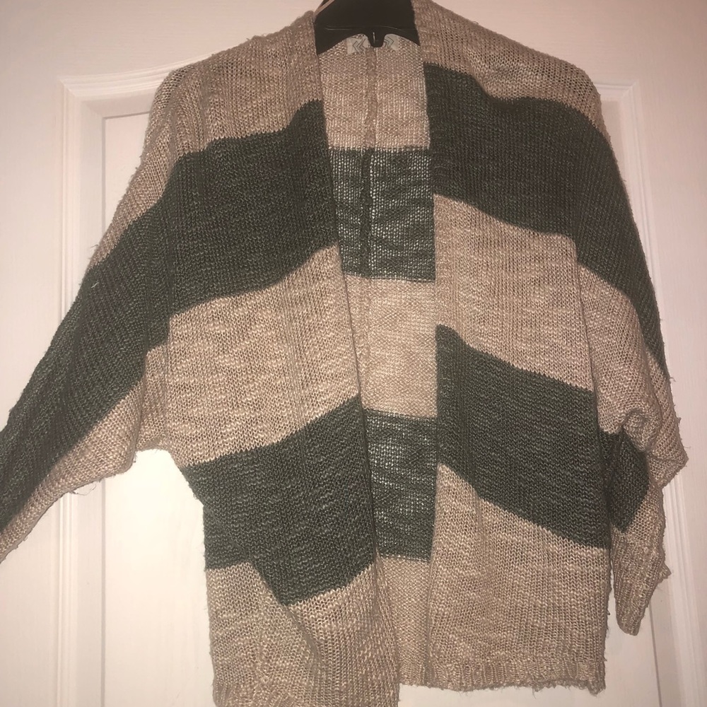 tan and green striped cardigan